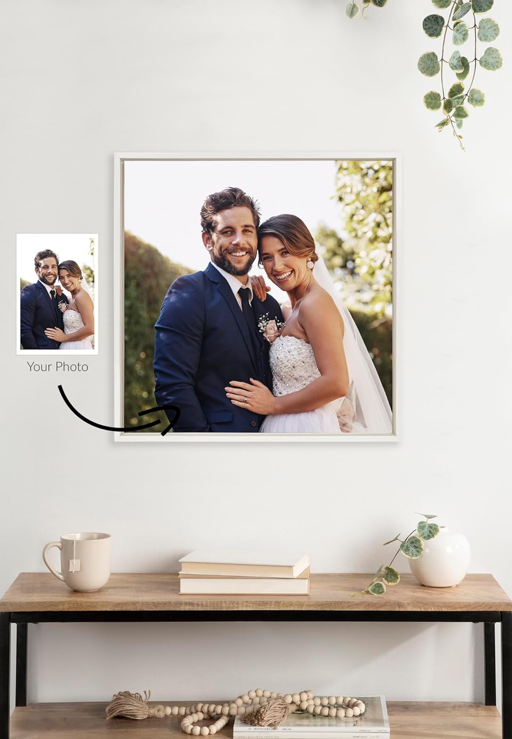 Kate and Laurel Sylvie Custom Printed Framed Canvas Wall Art 33x23 Dark Gray Personal Canvas Print with Your Photos for Bedroom or Living Room Gallery Wall Decor  Printed and Hand Framed in the USAWhite