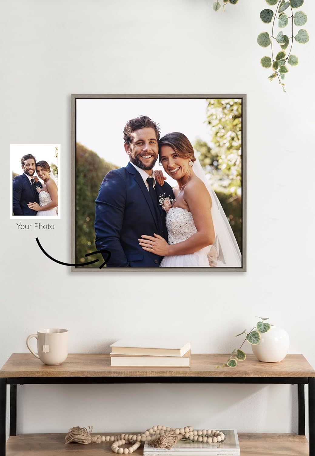 Kate and Laurel Sylvie Custom Printed Framed Canvas Wall Art 33x23 Dark Gray Personal Canvas Print with Your Photos for Bedroom or Living Room Gallery Wall Decor  Printed and Hand Framed in the USAGray
