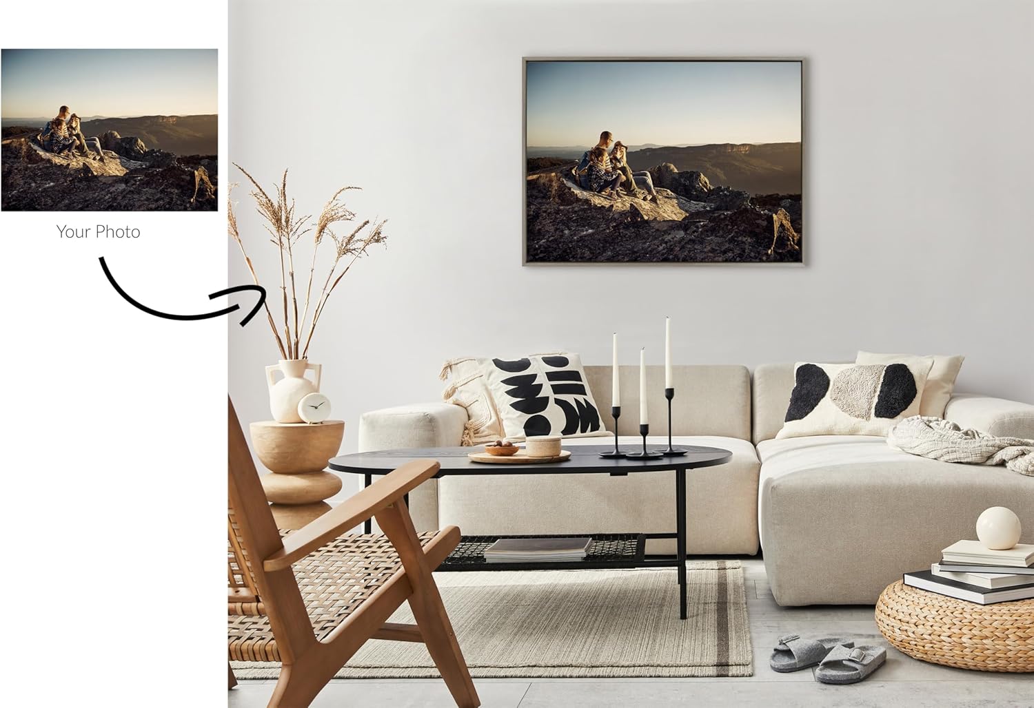 Kate and Laurel Sylvie Custom Printed Framed Canvas Wall Art 33x23 Dark Gray Personal Canvas Print with Your Photos for Bedroom or Living Room Gallery Wall Decor  Printed and Hand Framed in the USAGray