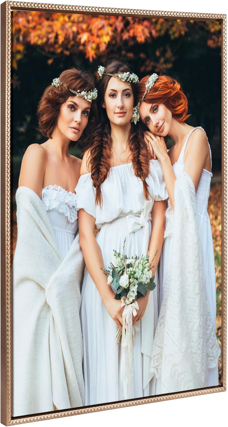 Kate and Laurel Sylvie Custom Printed Framed Canvas Wall Art 33x23 Dark Gray Personal Canvas Print with Your Photos for Bedroom or Living Room Gallery Wall Decor  Printed and Hand Framed in the USABeaded Gold