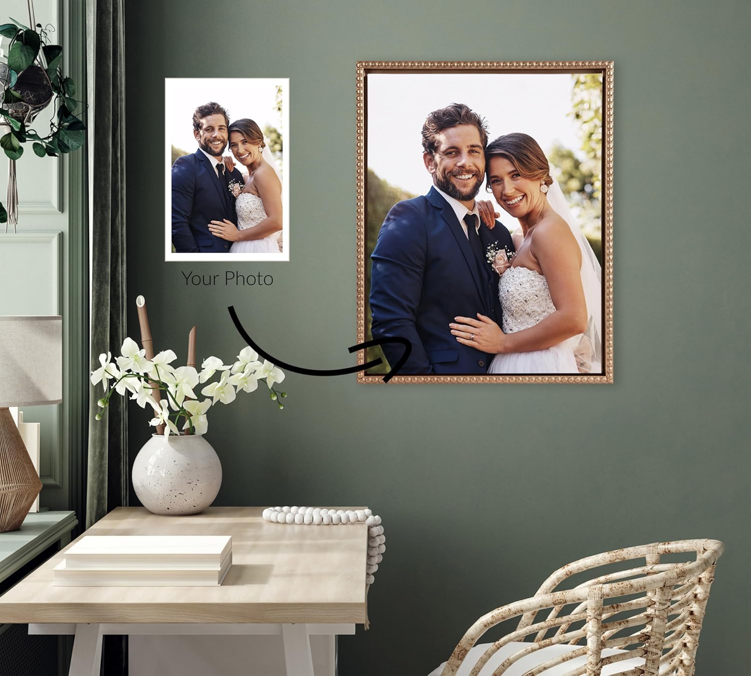 Kate and Laurel Sylvie Custom Printed Framed Canvas Wall Art 33x23 Dark Gray Personal Canvas Print with Your Photos for Bedroom or Living Room Gallery Wall Decor  Printed and Hand Framed in the USABeaded Gold