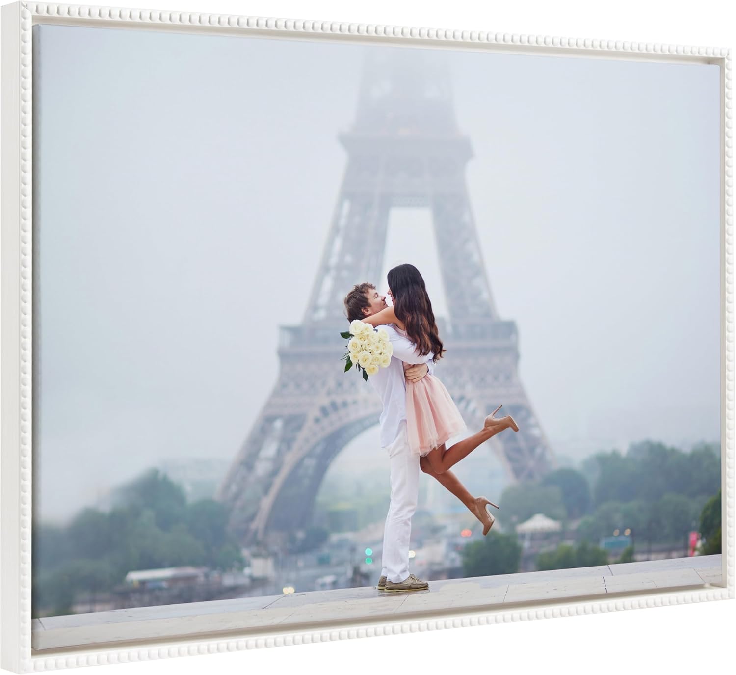 Kate and Laurel Sylvie Custom Printed Framed Canvas Wall Art 33x23 Dark Gray Personal Canvas Print with Your Photos for Bedroom or Living Room Gallery Wall Decor  Printed and Hand Framed in the USABeaded White