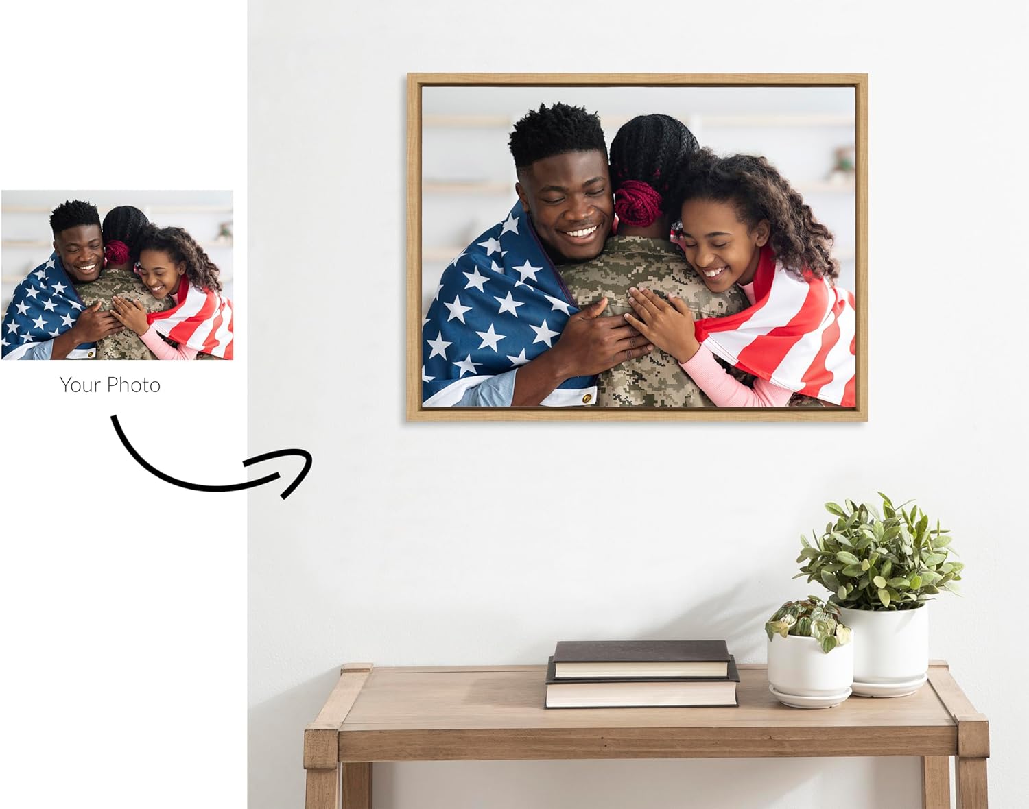 Kate and Laurel Sylvie Custom Printed Framed Canvas Wall Art 33x23 Dark Gray Personal Canvas Print with Your Photos for Bedroom or Living Room Gallery Wall Decor  Printed and Hand Framed in the USANatural