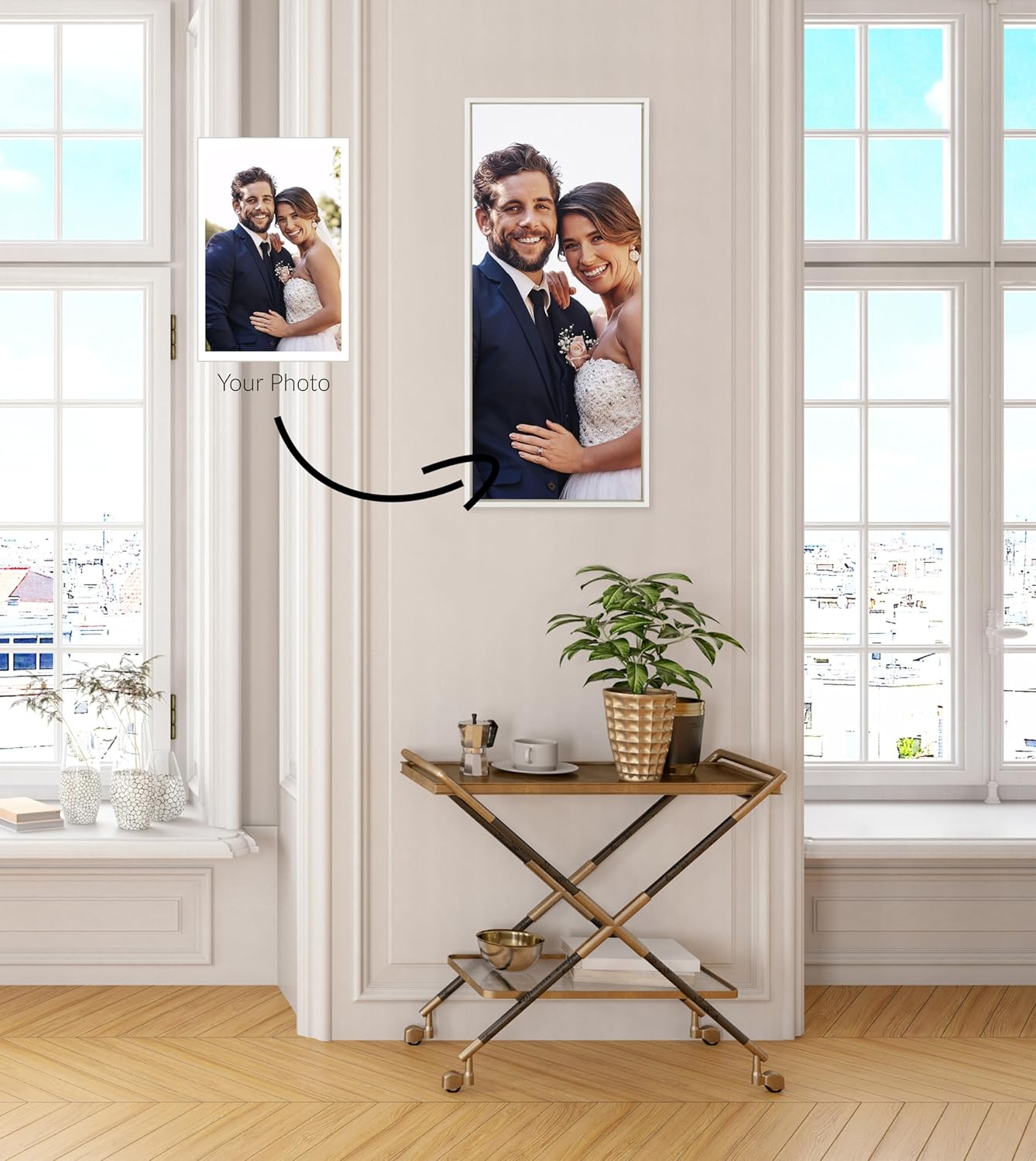 Kate and Laurel Sylvie Custom Printed Framed Canvas Wall Art 33x23 Dark Gray Personal Canvas Print with Your Photos for Bedroom or Living Room Gallery Wall Decor  Printed and Hand Framed in the USAWhite