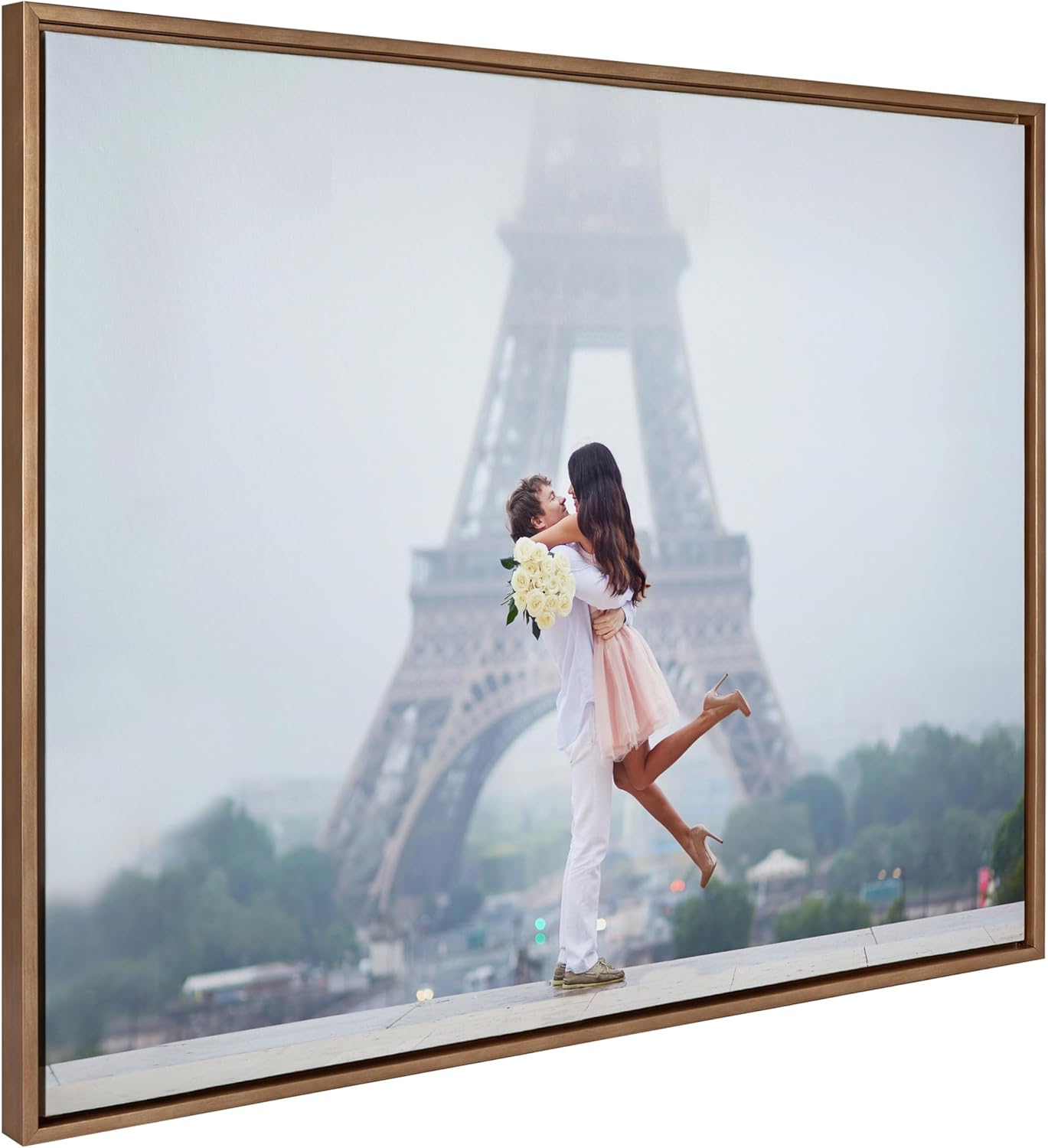 Kate and Laurel Sylvie Custom Printed Framed Canvas Wall Art 33x23 Dark Gray Personal Canvas Print with Your Photos for Bedroom or Living Room Gallery Wall Decor  Printed and Hand Framed in the USAGold