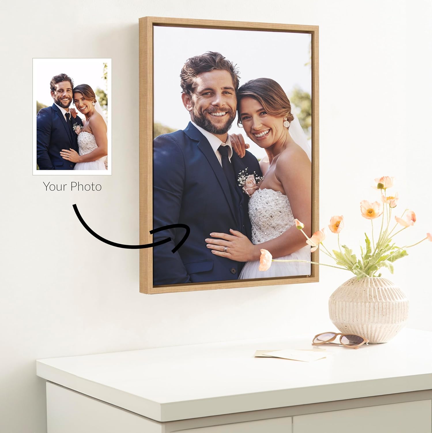 Kate and Laurel Sylvie Custom Printed Framed Canvas Wall Art 33x23 Dark Gray Personal Canvas Print with Your Photos for Bedroom or Living Room Gallery Wall Decor  Printed and Hand Framed in the USANatural