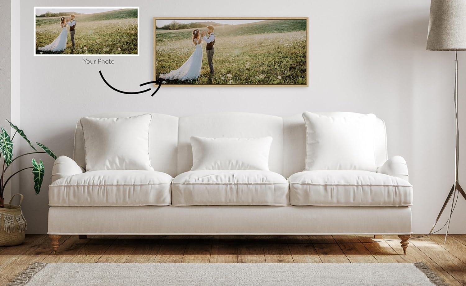 Kate and Laurel Sylvie Custom Printed Framed Canvas Wall Art 33x23 Dark Gray Personal Canvas Print with Your Photos for Bedroom or Living Room Gallery Wall Decor  Printed and Hand Framed in the USANatural