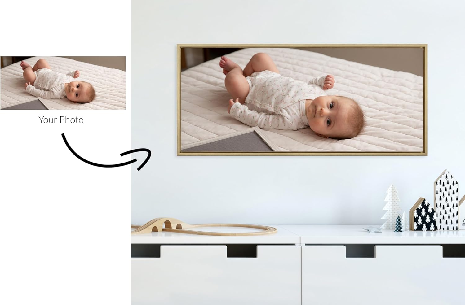 Kate and Laurel Sylvie Custom Printed Framed Canvas Wall Art 33x23 Dark Gray Personal Canvas Print with Your Photos for Bedroom or Living Room Gallery Wall Decor  Printed and Hand Framed in the USABright Gold