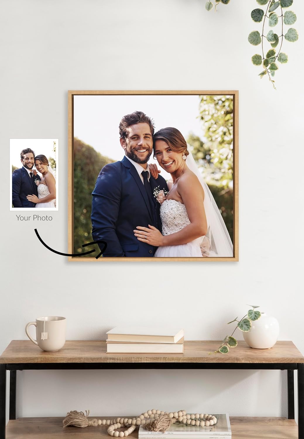 Kate and Laurel Sylvie Custom Printed Framed Canvas Wall Art 33x23 Dark Gray Personal Canvas Print with Your Photos for Bedroom or Living Room Gallery Wall Decor  Printed and Hand Framed in the USANatural