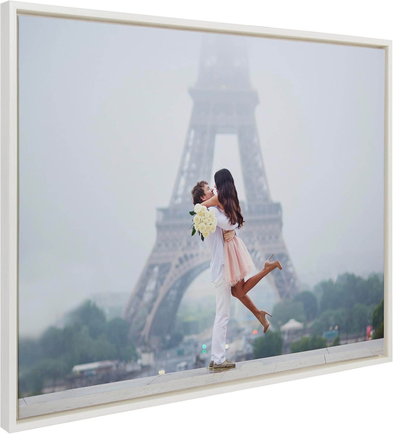 Kate and Laurel Sylvie Custom Printed Framed Canvas Wall Art 33x23 Dark Gray Personal Canvas Print with Your Photos for Bedroom or Living Room Gallery Wall Decor  Printed and Hand Framed in the USAWhite