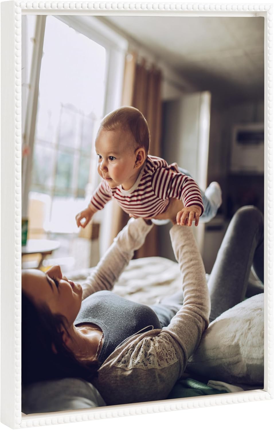Kate and Laurel Sylvie Custom Printed Framed Canvas Wall Art 33x23 Dark Gray Personal Canvas Print with Your Photos for Bedroom or Living Room Gallery Wall Decor  Printed and Hand Framed in the USABeaded White