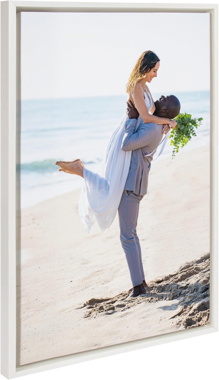 Kate and Laurel Sylvie Custom Printed Framed Canvas Wall Art 33x23 Dark Gray Personal Canvas Print with Your Photos for Bedroom or Living Room Gallery Wall Decor  Printed and Hand Framed in the USAWhite