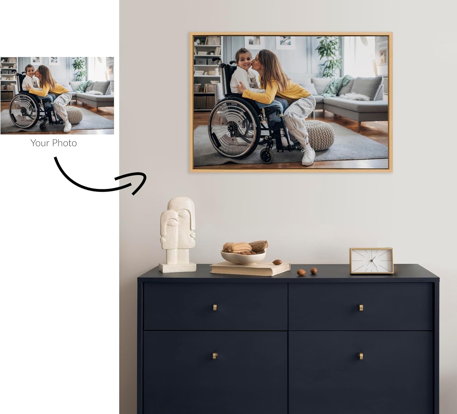 Kate and Laurel Sylvie Custom Printed Framed Canvas Wall Art 33x23 Dark Gray Personal Canvas Print with Your Photos for Bedroom or Living Room Gallery Wall Decor  Printed and Hand Framed in the USANatural