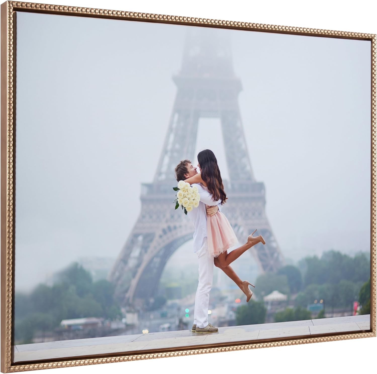 Kate and Laurel Sylvie Custom Printed Framed Canvas Wall Art 33x23 Dark Gray Personal Canvas Print with Your Photos for Bedroom or Living Room Gallery Wall Decor  Printed and Hand Framed in the USABeaded Gold