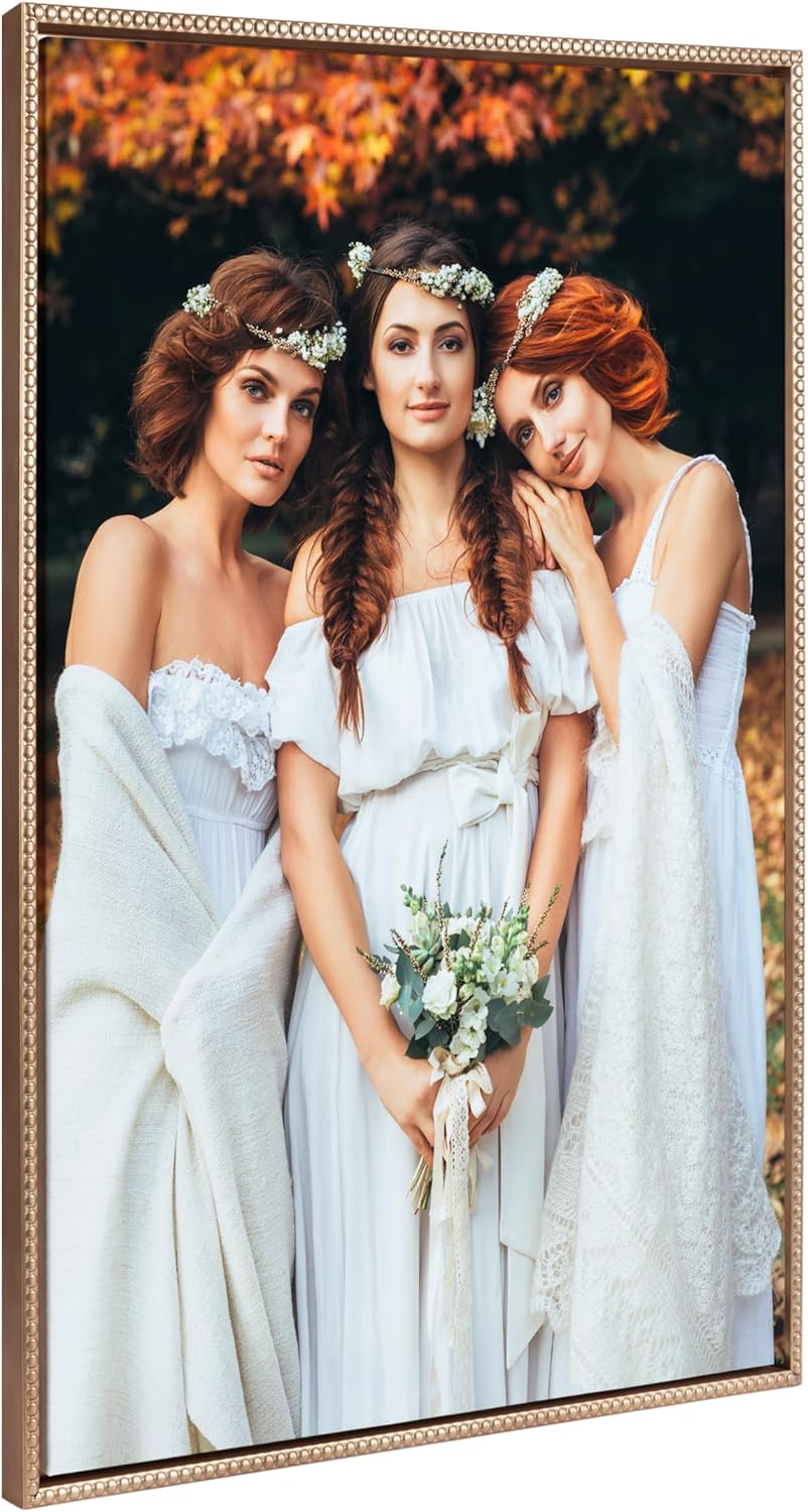 Kate and Laurel Sylvie Custom Printed Framed Canvas Wall Art 33x23 Dark Gray Personal Canvas Print with Your Photos for Bedroom or Living Room Gallery Wall Decor  Printed and Hand Framed in the USABeaded Gold