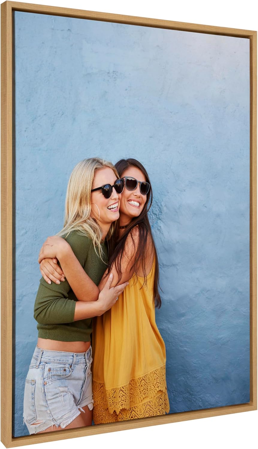 Kate and Laurel Sylvie Custom Printed Framed Canvas Wall Art 33x23 Dark Gray Personal Canvas Print with Your Photos for Bedroom or Living Room Gallery Wall Decor  Printed and Hand Framed in the USANatural