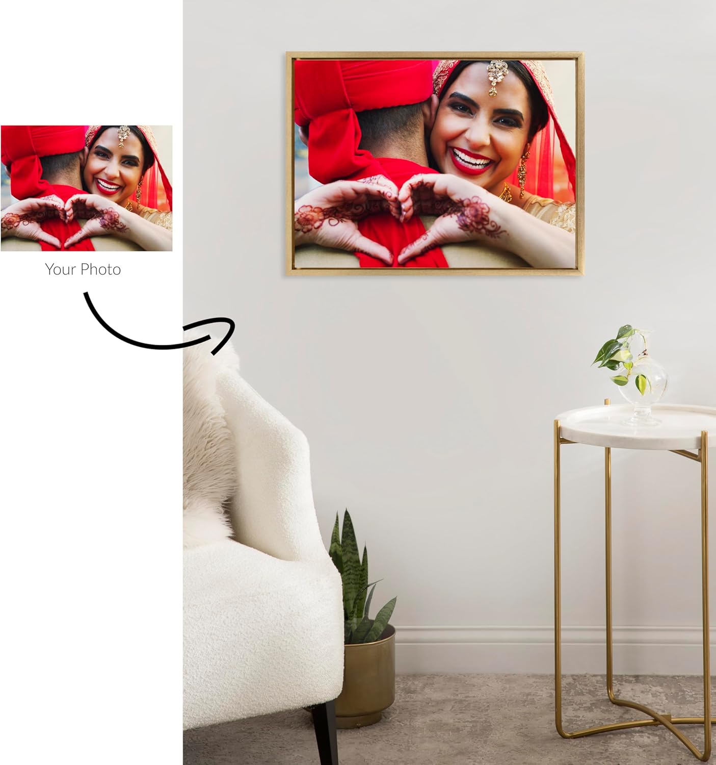 Kate and Laurel Sylvie Custom Printed Framed Canvas Wall Art 33x23 Dark Gray Personal Canvas Print with Your Photos for Bedroom or Living Room Gallery Wall Decor  Printed and Hand Framed in the USABright Gold