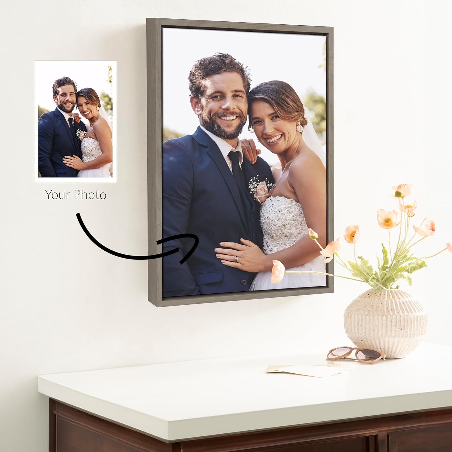 Kate and Laurel Sylvie Custom Printed Framed Canvas Wall Art 33x23 Dark Gray Personal Canvas Print with Your Photos for Bedroom or Living Room Gallery Wall Decor  Printed and Hand Framed in the USAGray