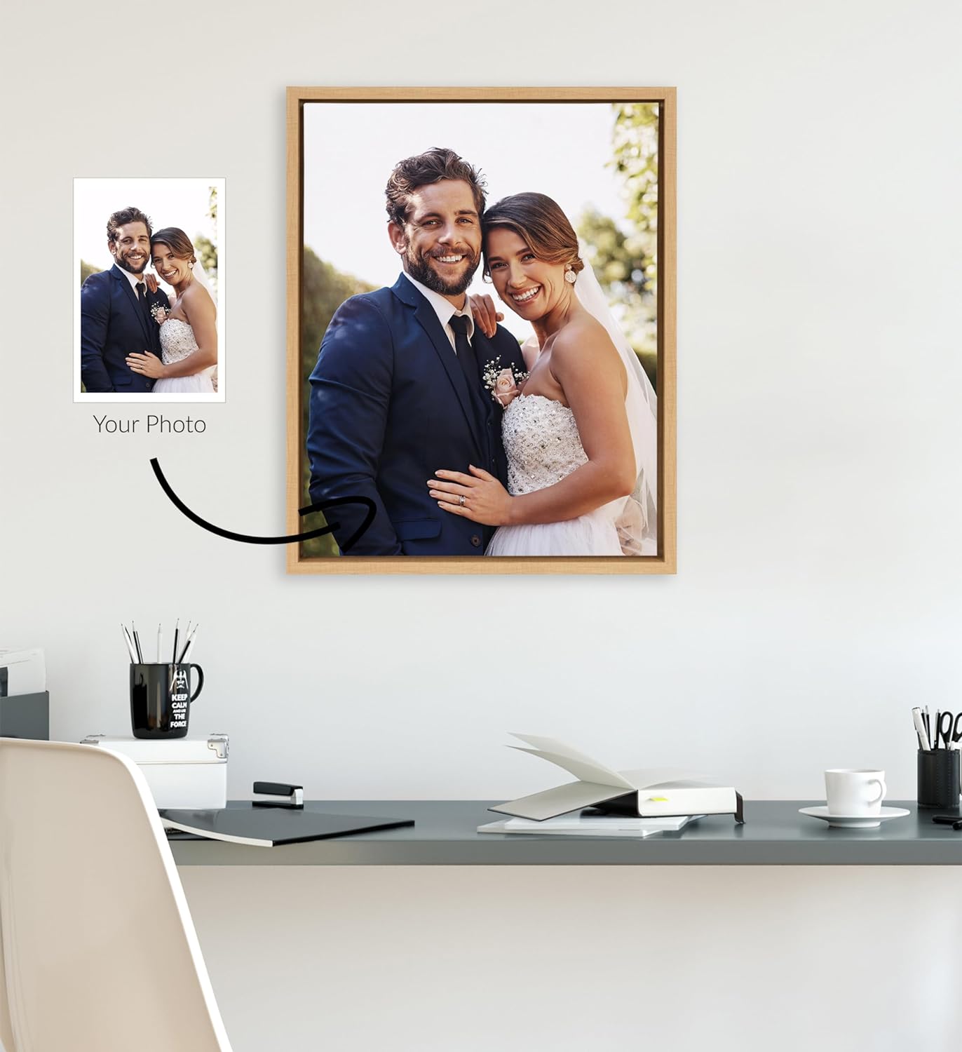 Kate and Laurel Sylvie Custom Printed Framed Canvas Wall Art 33x23 Dark Gray Personal Canvas Print with Your Photos for Bedroom or Living Room Gallery Wall Decor  Printed and Hand Framed in the USANatural