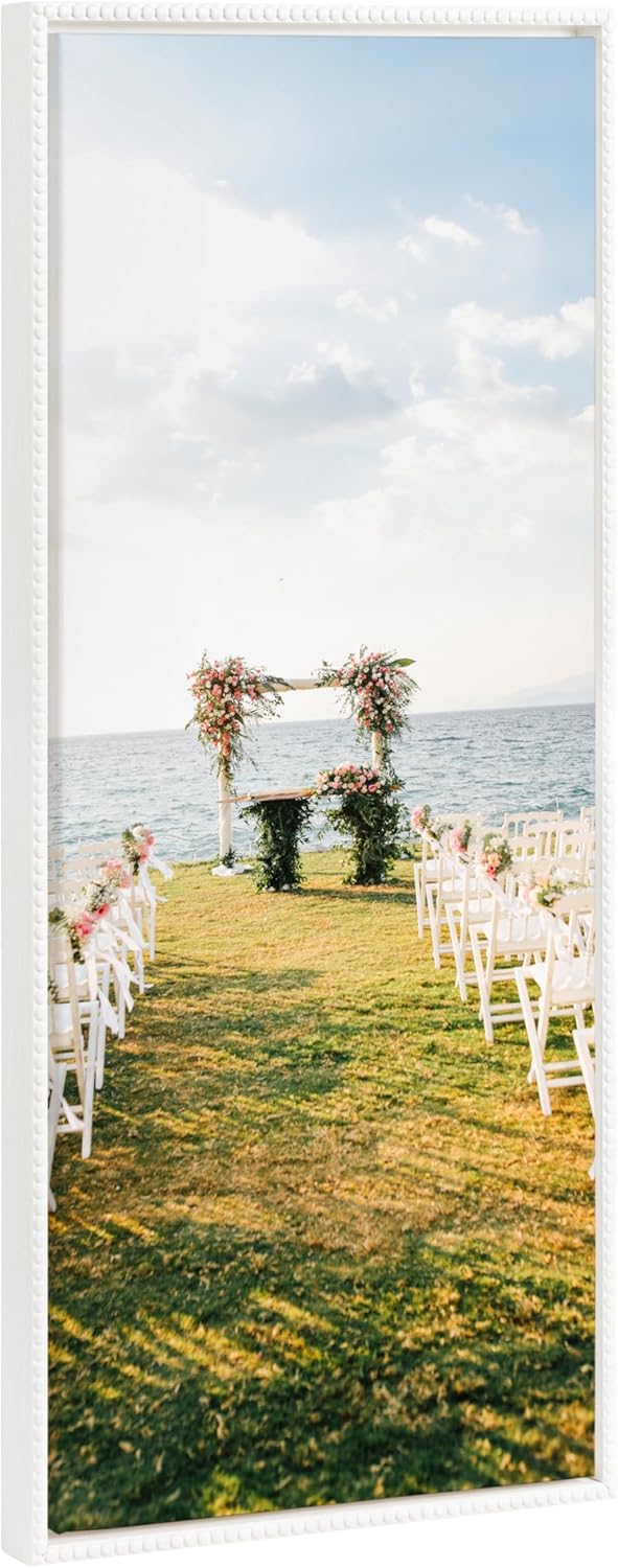 Kate and Laurel Sylvie Custom Printed Framed Canvas Wall Art 33x23 Dark Gray Personal Canvas Print with Your Photos for Bedroom or Living Room Gallery Wall Decor  Printed and Hand Framed in the USABeaded White