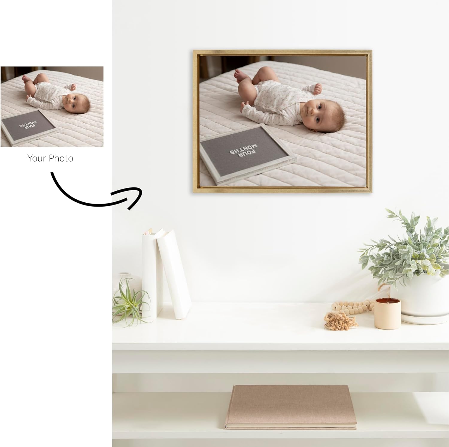 Kate and Laurel Sylvie Custom Printed Framed Canvas Wall Art 33x23 Dark Gray Personal Canvas Print with Your Photos for Bedroom or Living Room Gallery Wall Decor  Printed and Hand Framed in the USABright Gold