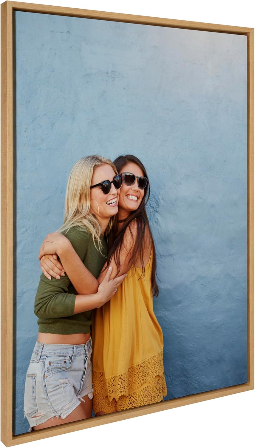 Kate and Laurel Sylvie Custom Printed Framed Canvas Wall Art 33x23 Dark Gray Personal Canvas Print with Your Photos for Bedroom or Living Room Gallery Wall Decor  Printed and Hand Framed in the USANatural