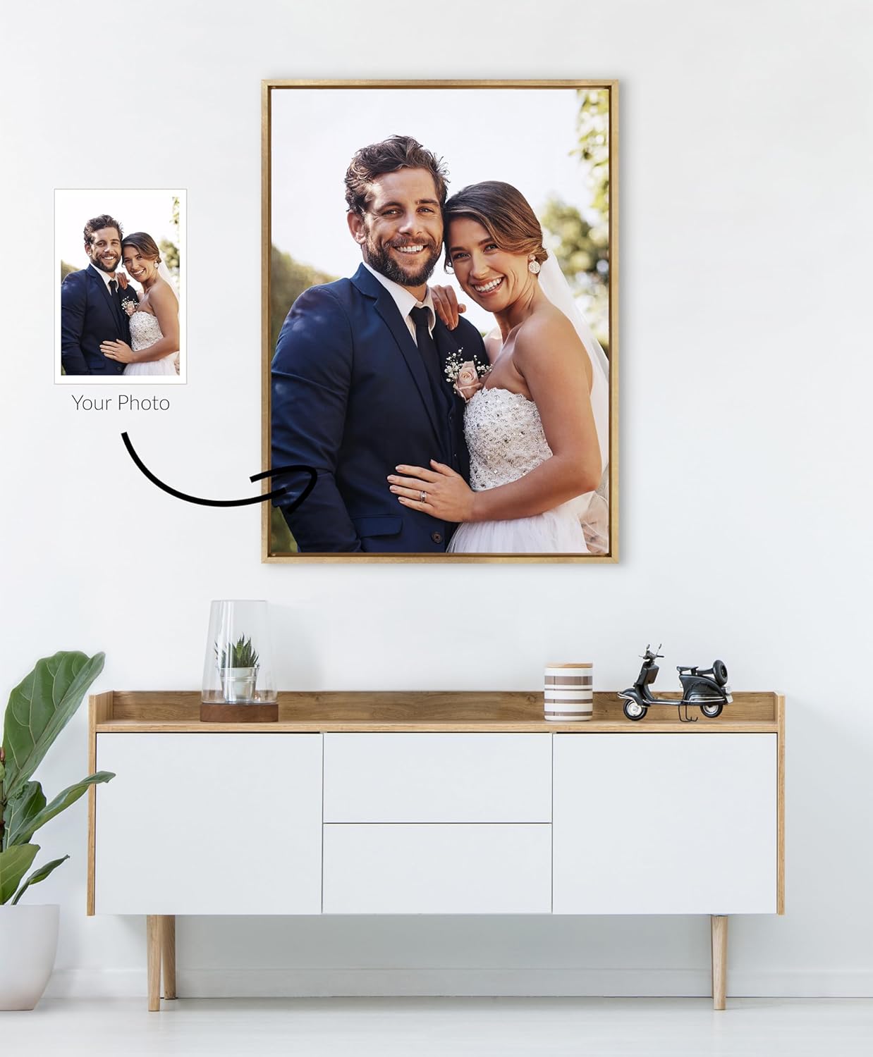 Kate and Laurel Sylvie Custom Printed Framed Canvas Wall Art 33x23 Dark Gray Personal Canvas Print with Your Photos for Bedroom or Living Room Gallery Wall Decor  Printed and Hand Framed in the USABright Gold