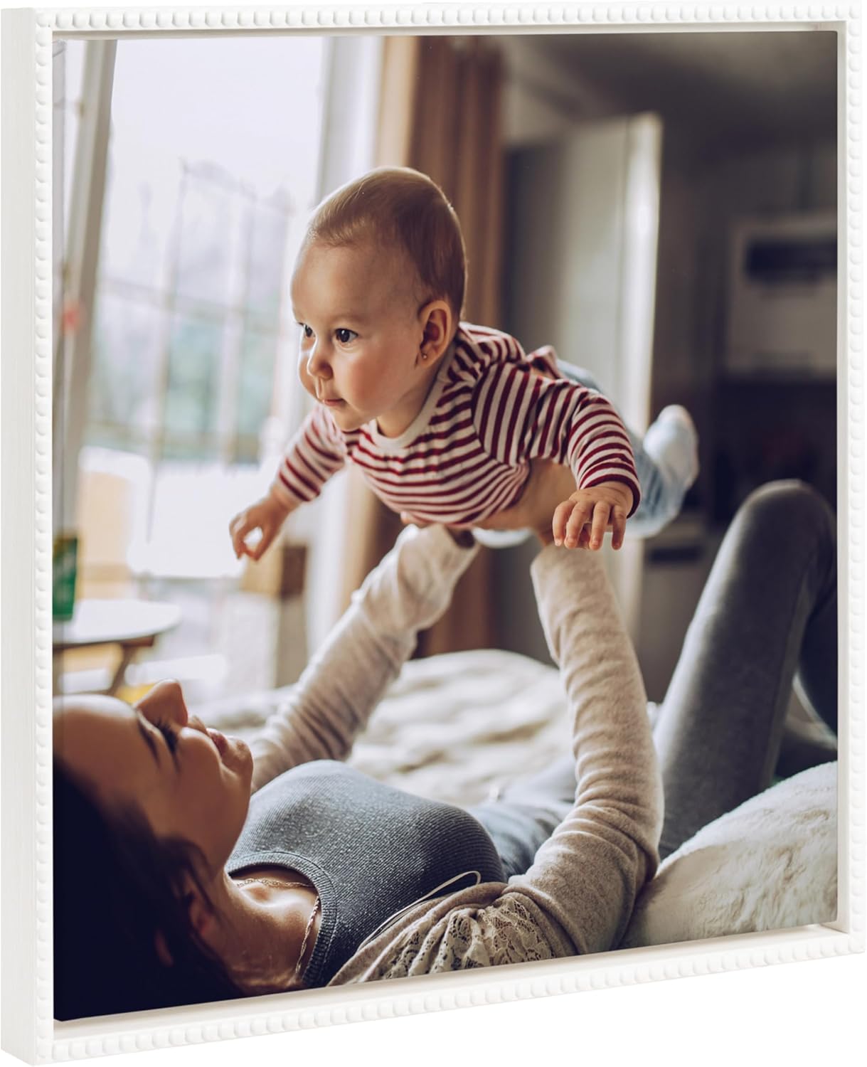 Kate and Laurel Sylvie Custom Printed Framed Canvas Wall Art 33x23 Dark Gray Personal Canvas Print with Your Photos for Bedroom or Living Room Gallery Wall Decor  Printed and Hand Framed in the USABeaded White