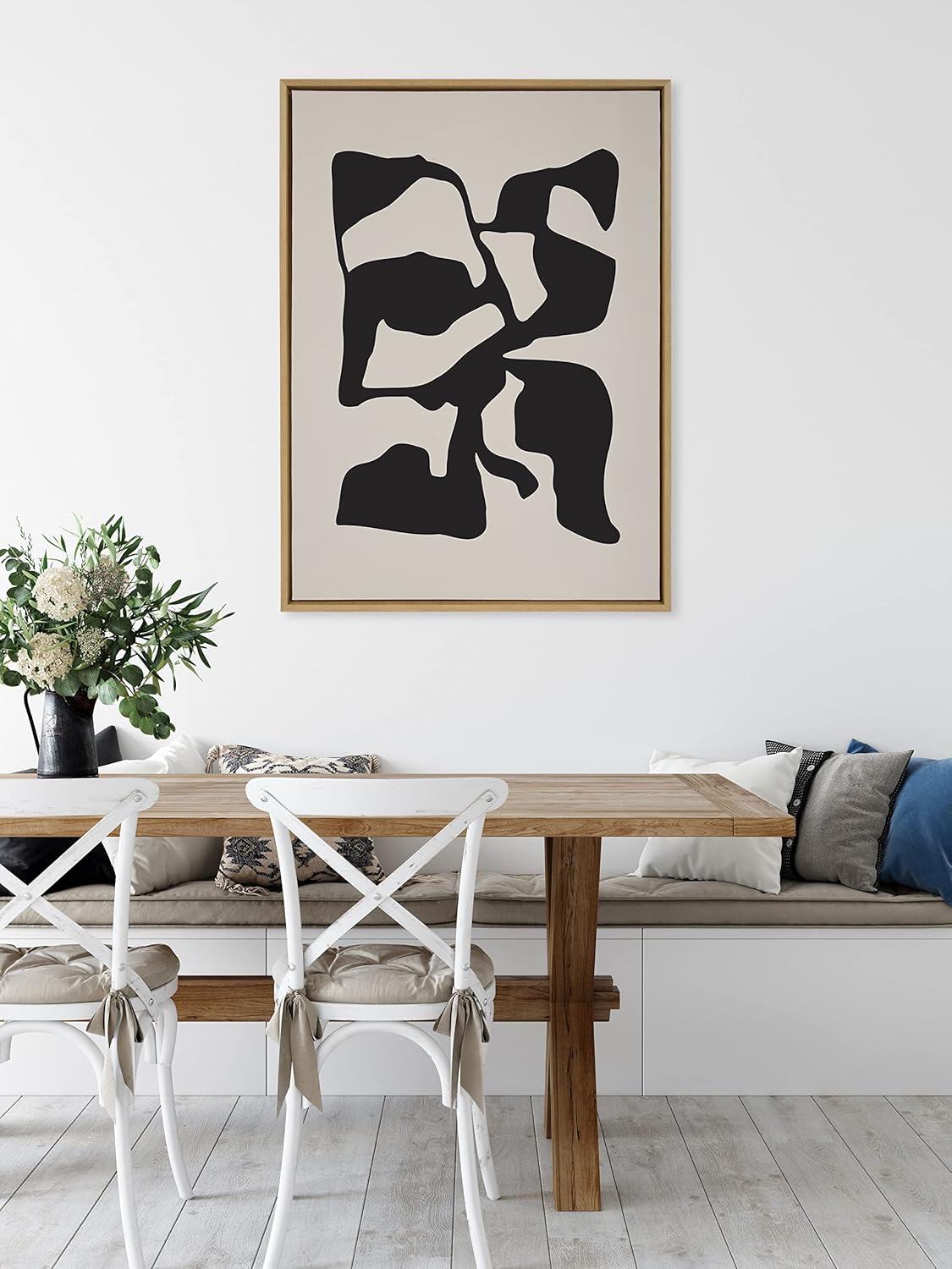Kate and Laurel Sylvie Distorted Shapes of Black and Tan Framed Canvas Wall Art by The Creative Bunch Studio 28x38 Black Contemporary Abstract Bold Art for WallNatural