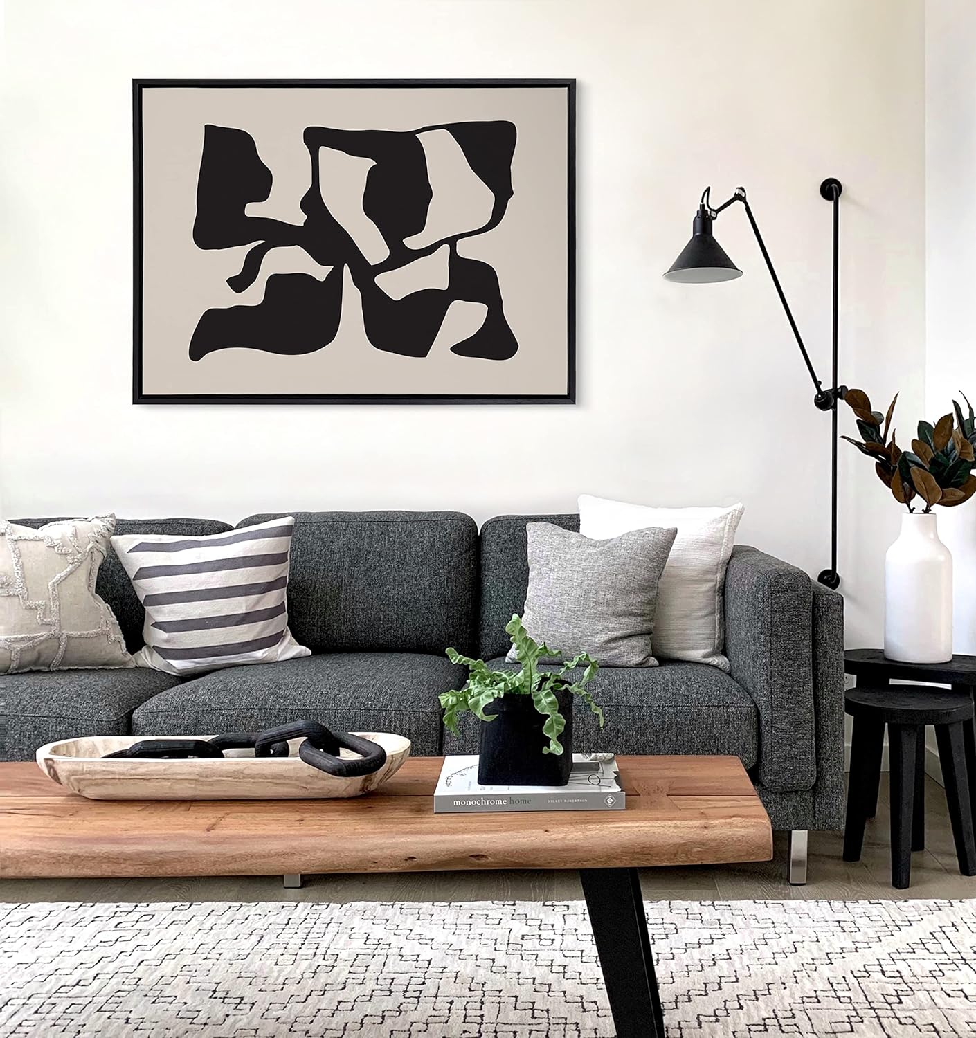 Kate and Laurel Sylvie Distorted Shapes of Black and Tan Framed Canvas Wall Art by The Creative Bunch Studio 28x38 Black Contemporary Abstract Bold Art for WallBlack