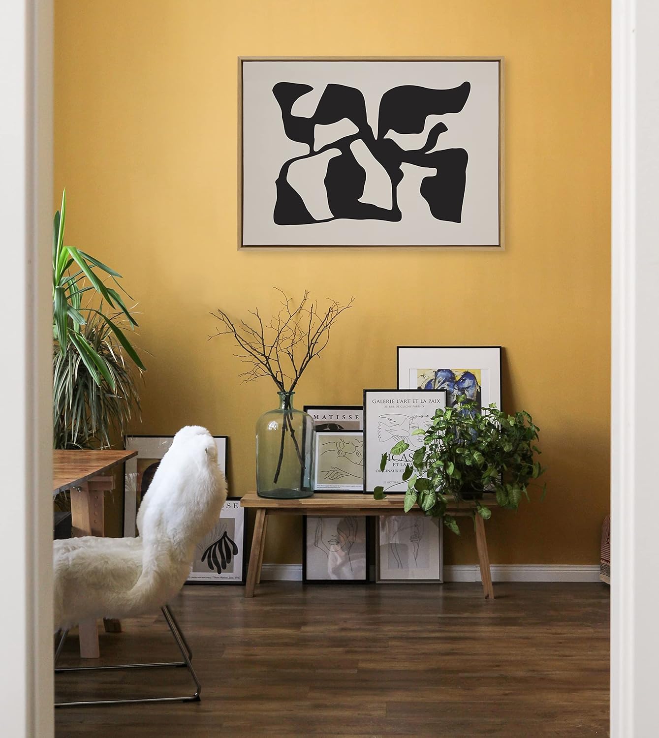 Kate and Laurel Sylvie Distorted Shapes of Black and Tan Framed Canvas Wall Art by The Creative Bunch Studio 28x38 Black Contemporary Abstract Bold Art for WallNatural
