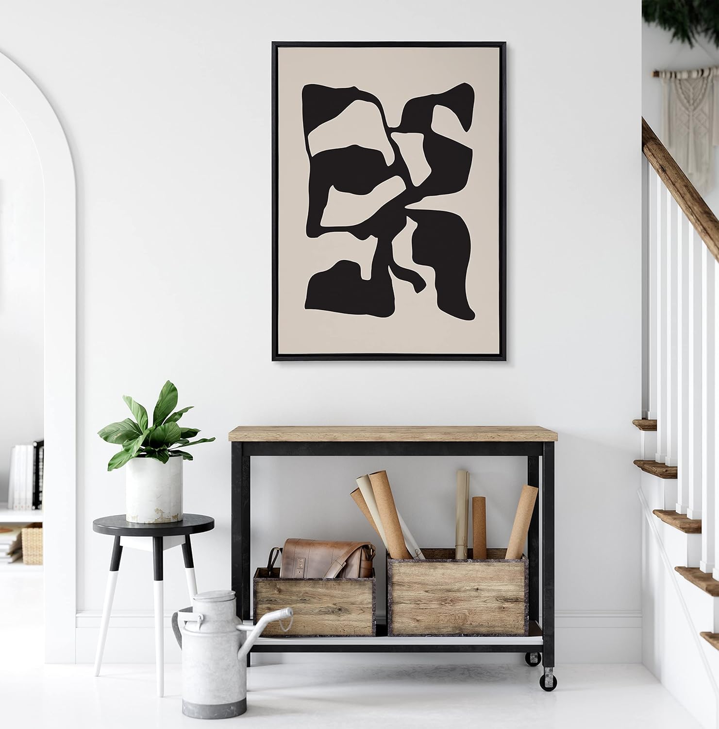 Kate and Laurel Sylvie Distorted Shapes of Black and Tan Framed Canvas Wall Art by The Creative Bunch Studio 28x38 Black Contemporary Abstract Bold Art for WallBlack