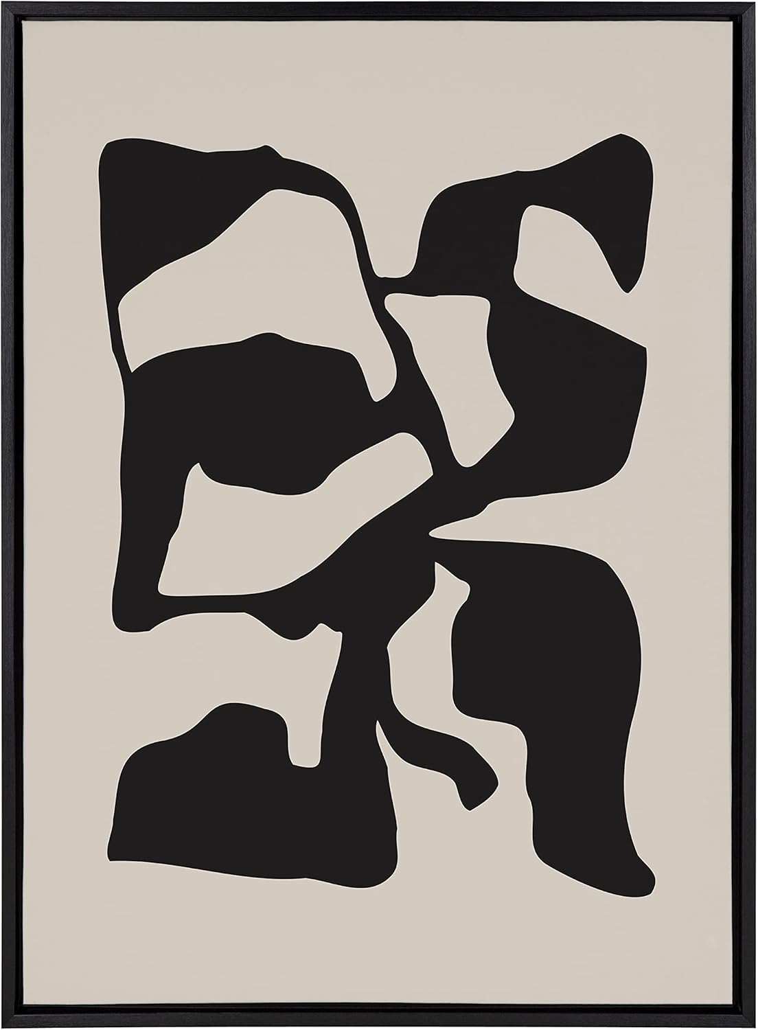 Kate and Laurel Sylvie Distorted Shapes of Black and Tan Framed Canvas Wall Art by The Creative Bunch Studio 28x38 Black Contemporary Abstract Bold Art for WallBlack