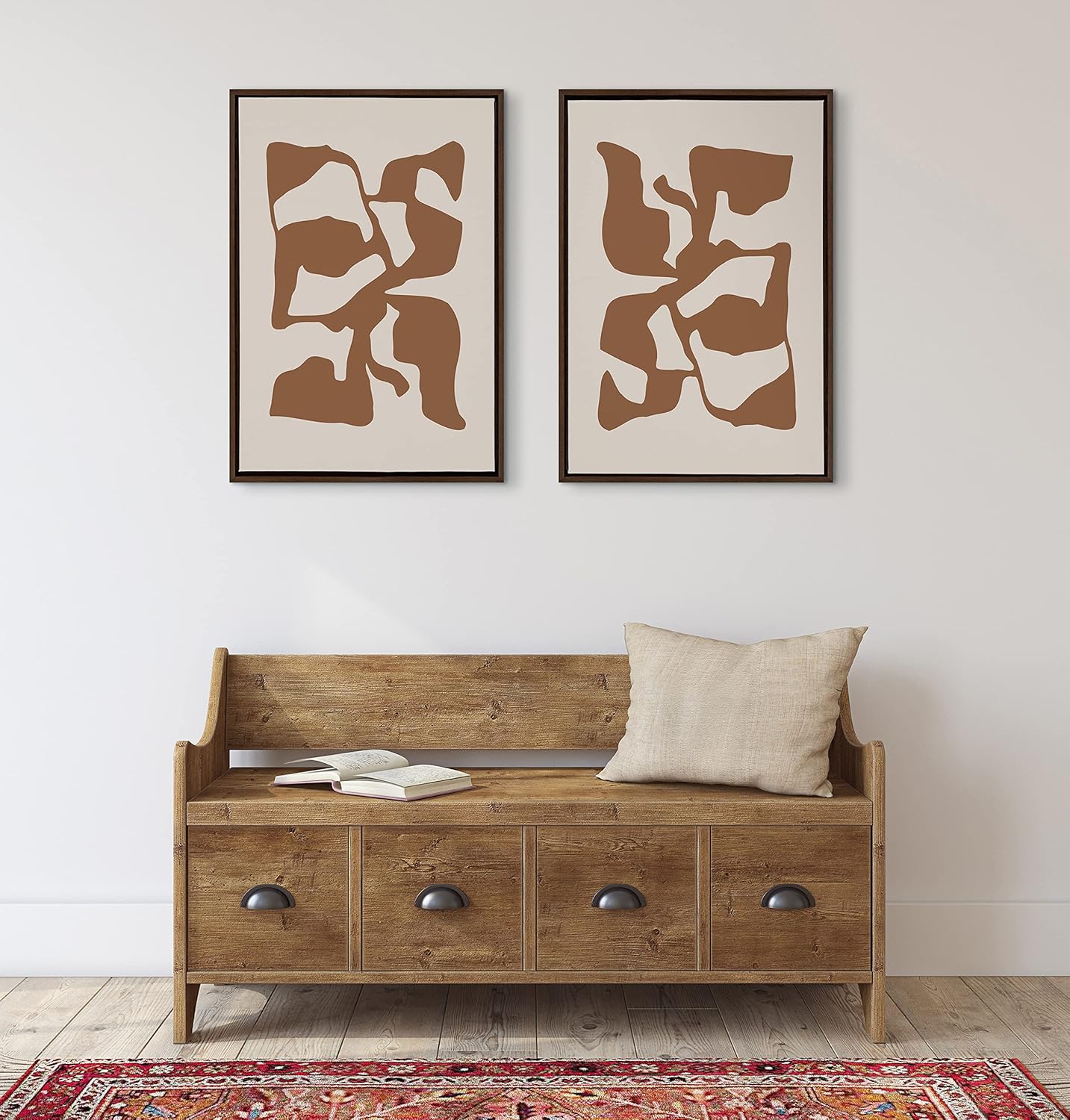 Kate and Laurel Sylvie Distorted Shapes of Brown and Tan Framed Canvas Wall Art by The Creative Bunch Studio 23x33 Brown Contemporary Abstract Bold Art for Wall
