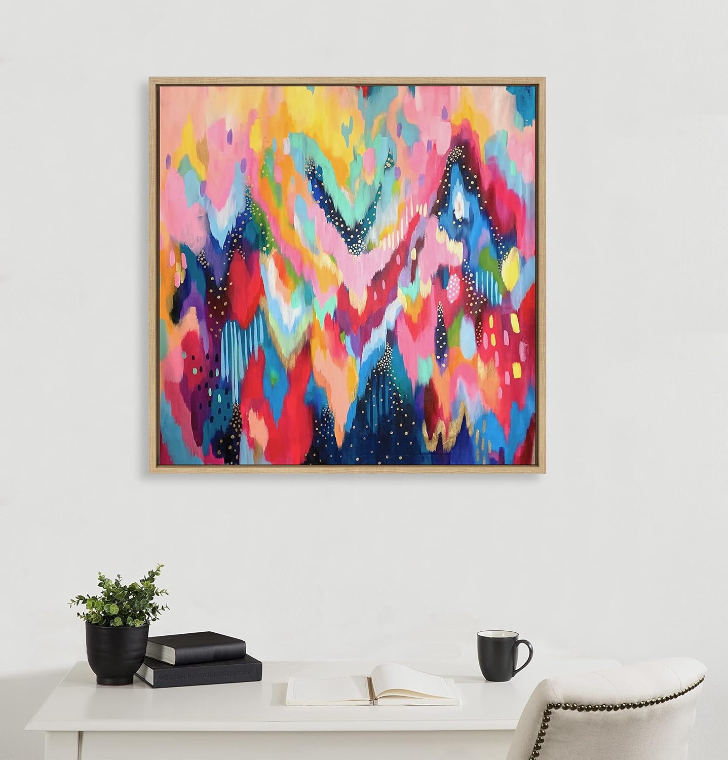 Kate and Laurel Sylvie EV Brushstroke 100 Framed Canvas Wall Art by Jessi Raulet of Ettavee 30x30 Natural Colorful Abstract for WallGold