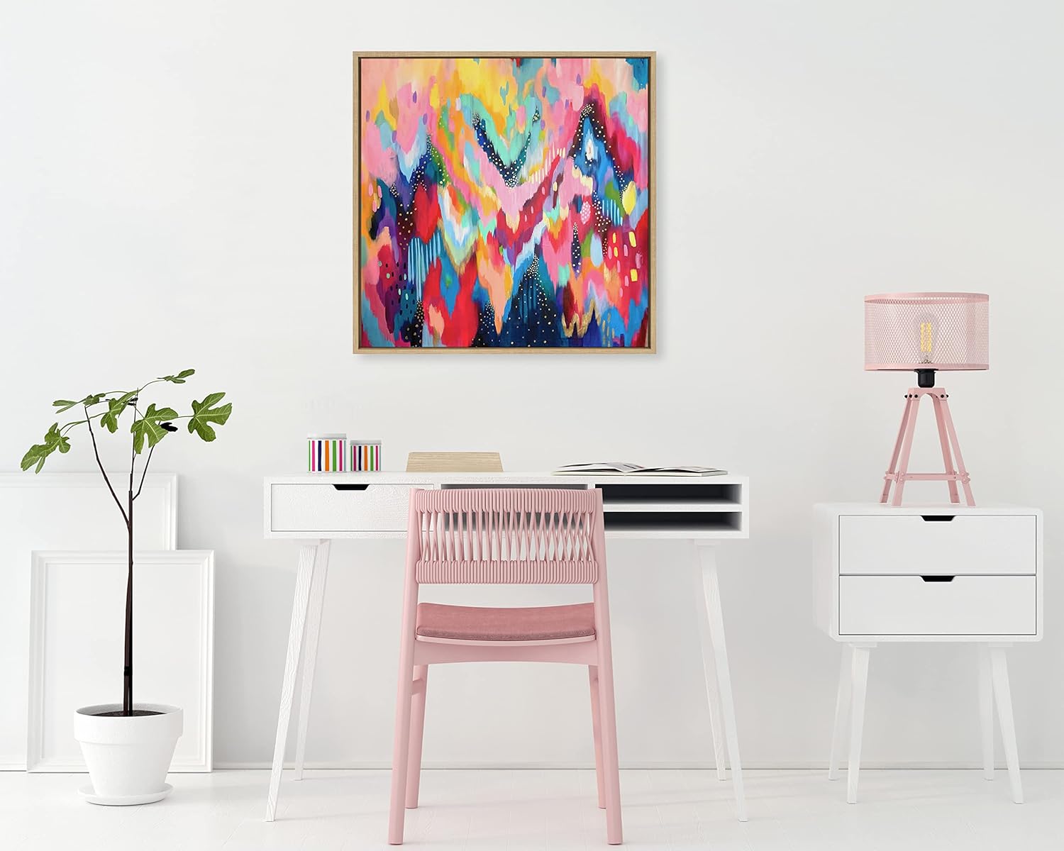 Kate and Laurel Sylvie EV Brushstroke 100 Framed Canvas Wall Art by Jessi Raulet of Ettavee 30x30 Natural Colorful Abstract for WallGold
