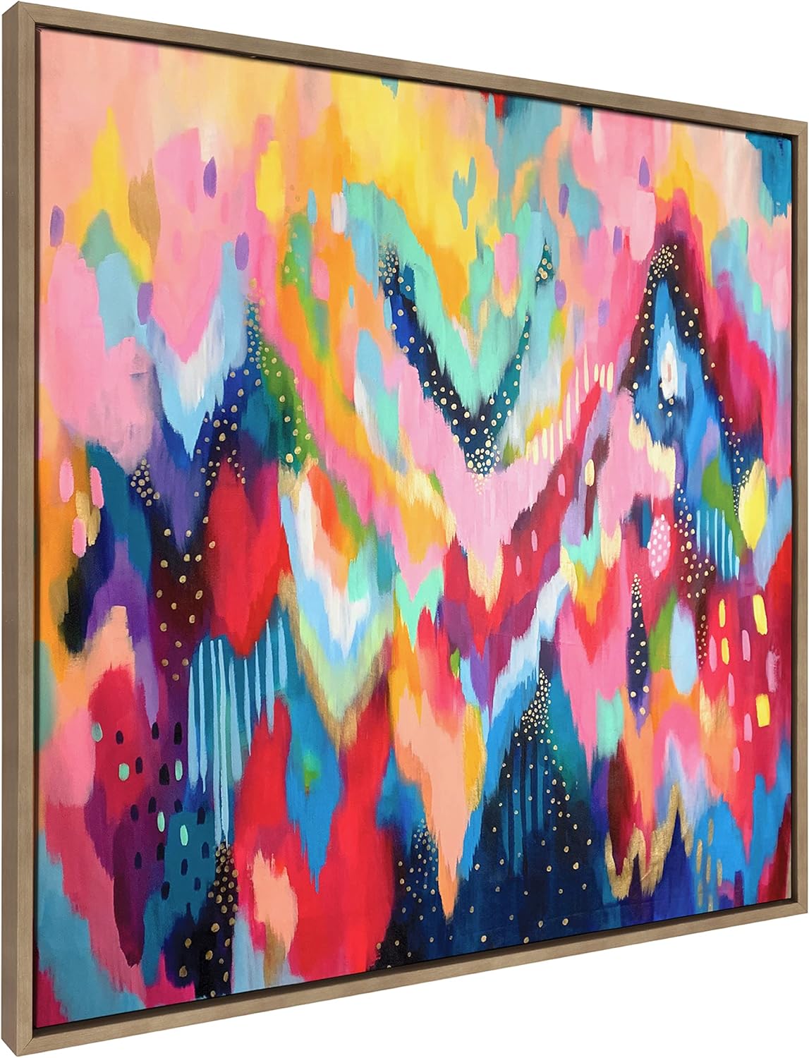 Kate and Laurel Sylvie EV Brushstroke 100 Framed Canvas Wall Art by Jessi Raulet of Ettavee 30x30 Natural Colorful Abstract for WallGold