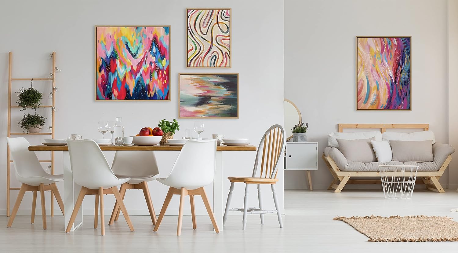 Kate and Laurel Sylvie EV Brushstroke 100 Framed Canvas Wall Art by Jessi Raulet of Ettavee 30x30 Natural Colorful Abstract for WallNatural