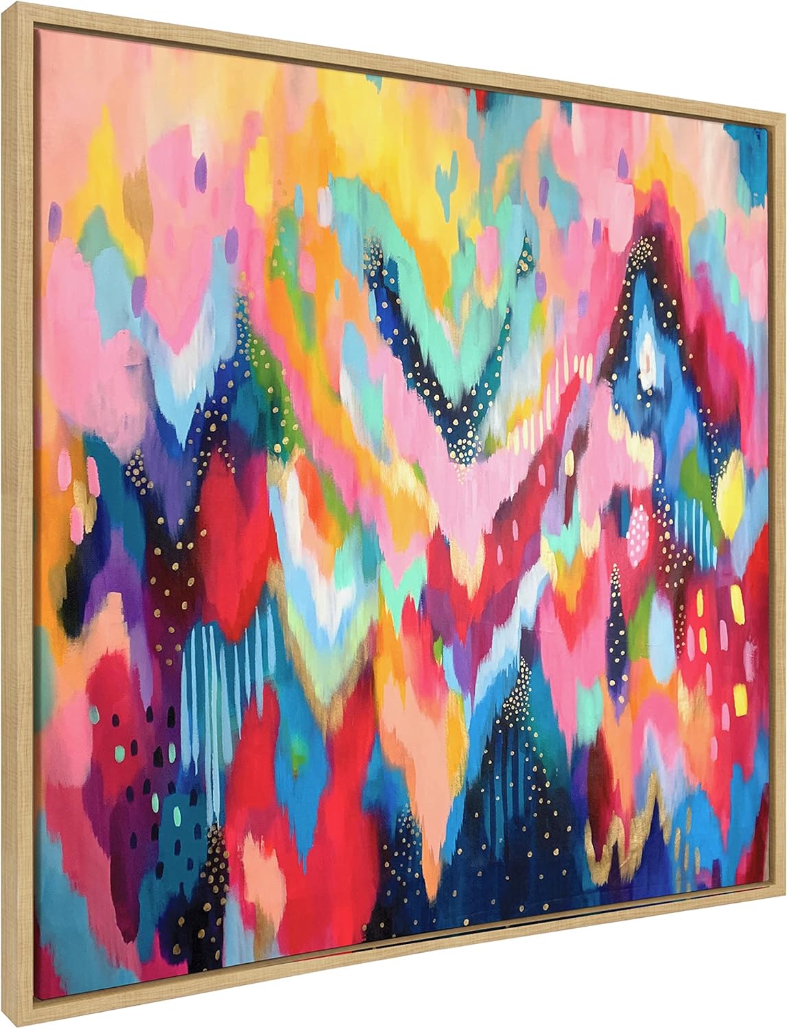 Kate and Laurel Sylvie EV Brushstroke 100 Framed Canvas Wall Art by Jessi Raulet of Ettavee 30x30 Natural Colorful Abstract for WallNatural