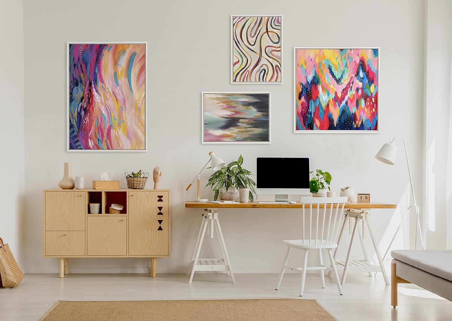 Kate and Laurel Sylvie EV Brushstroke 100 Framed Canvas Wall Art by Jessi Raulet of Ettavee 30x30 Natural Colorful Abstract for WallWhite