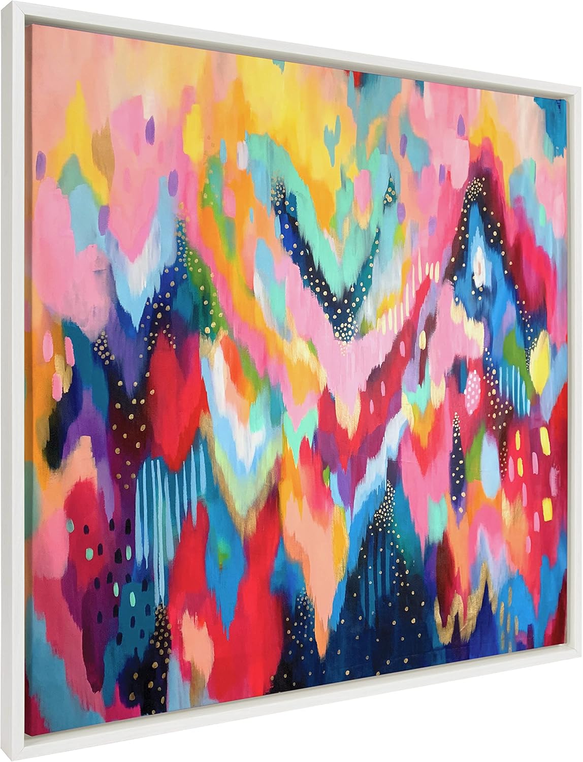 Kate and Laurel Sylvie EV Brushstroke 100 Framed Canvas Wall Art by Jessi Raulet of Ettavee 30x30 Natural Colorful Abstract for WallWhite