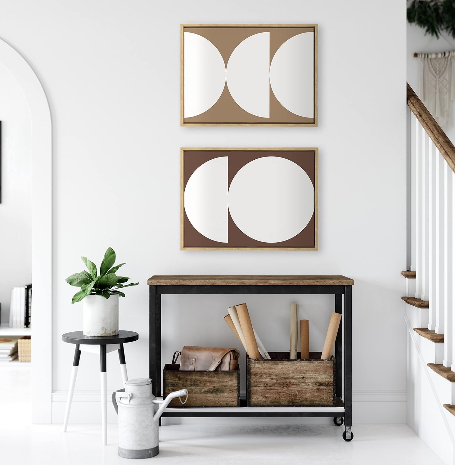 Kate and Laurel Sylvie Earthy Boho Geometric Brown and Terra Cotta Framed Canvas Wall Art Set by The Creative Bunch Studio 2 Piece Set 18x24 Natural Neutral Modern Abstract Wall Art Dcor Set