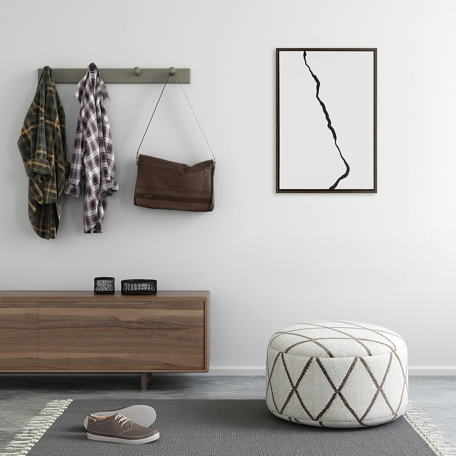 Kate and Laurel Sylvie Elevated Abstract Minimalist Mountain Landscape Framed Canvas Wall Art by The Creative Bunch Studio 18x40 Natural Minimal Mountainous Landscape Art for WallBrown