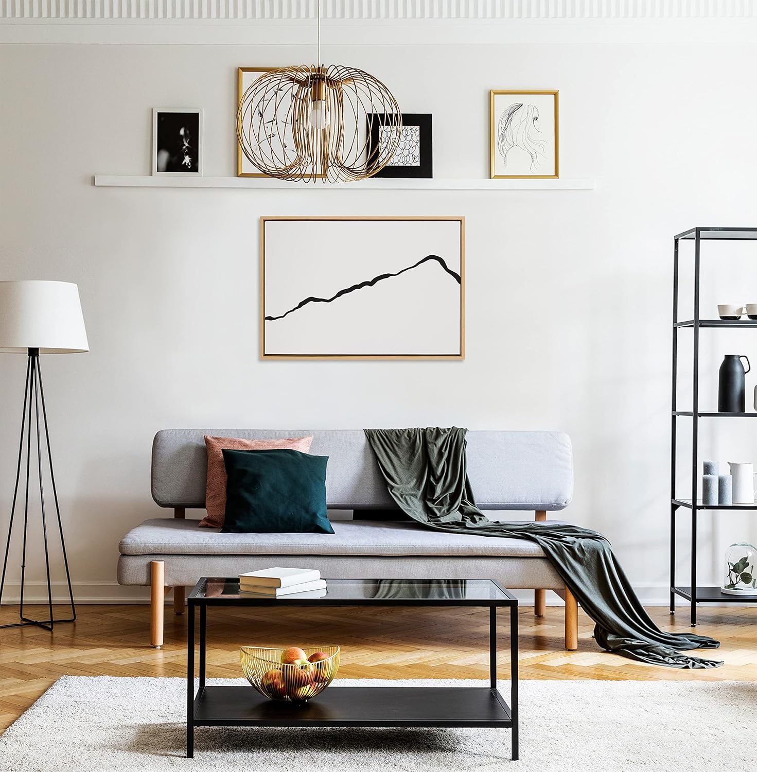Kate and Laurel Sylvie Elevated Abstract Minimalist Mountain Landscape Framed Canvas Wall Art by The Creative Bunch Studio 18x40 Natural Minimal Mountainous Landscape Art for WallNatural