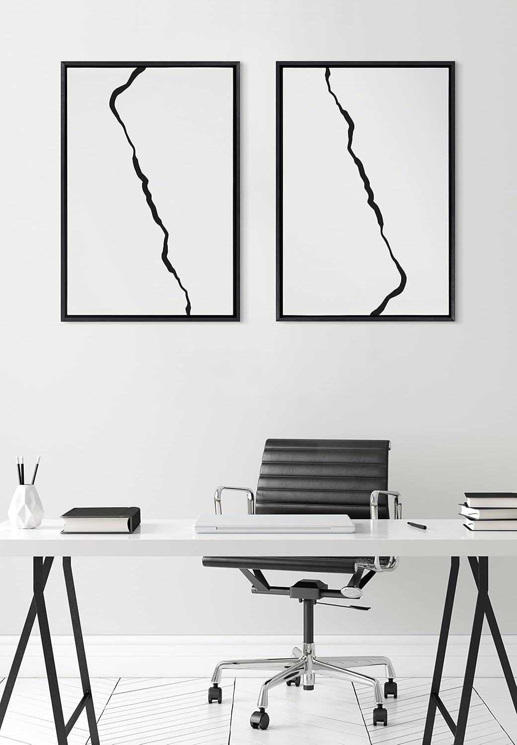 Kate and Laurel Sylvie Elevated Abstract Minimalist Mountain Landscape Framed Canvas Wall Art by The Creative Bunch Studio 18x40 Natural Minimal Mountainous Landscape Art for WallBlack