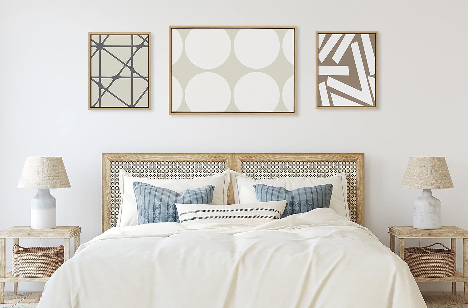 Kate and Laurel Sylvie Elevated Modern Neutral Dots Pattern No 2 and Stained Glass Framed Canvas Wall Art Set by The Creative Bunch Studio Set of 3 16x20 and 23x33 Natural Abstract Wall DcorNatural