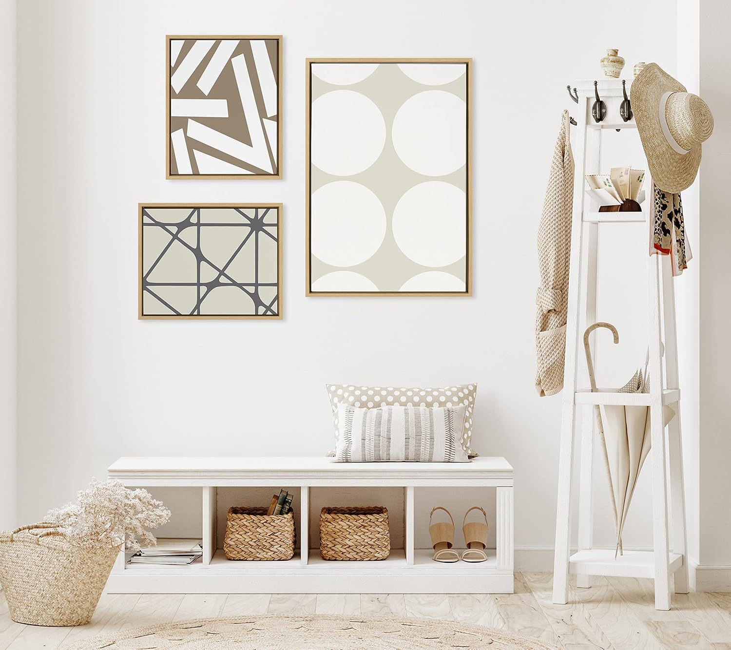 Kate and Laurel Sylvie Elevated Modern Neutral Dots Pattern No 2 and Stained Glass Framed Canvas Wall Art Set by The Creative Bunch Studio Set of 3 16x20 and 23x33 Natural Abstract Wall DcorNatural