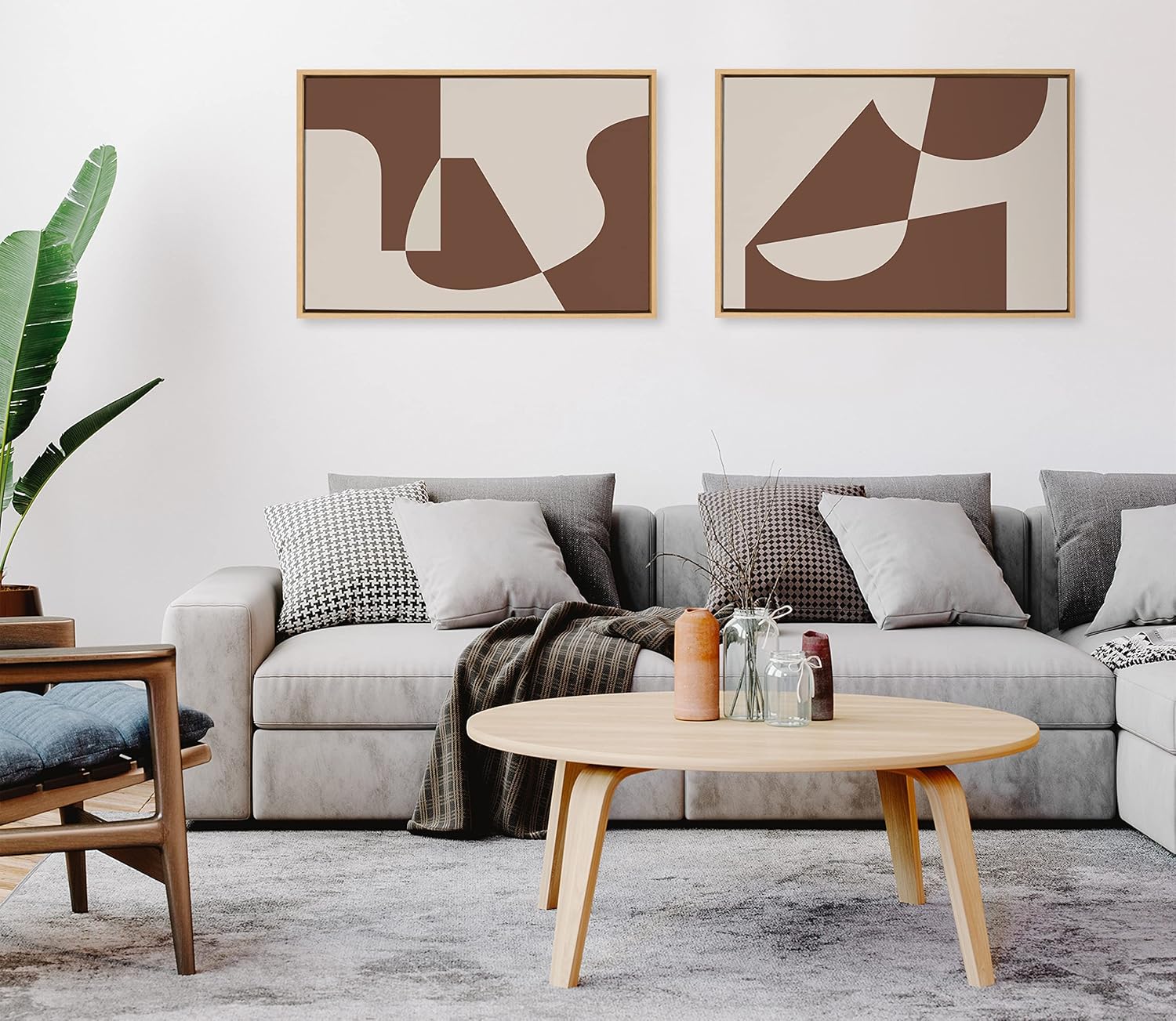 Kate and Laurel Sylvie Eye Catching Sleek Abstract 4 Brown and Beige Framed Canvas Wall Art by The Creative Bunch Studio 23x33 Natural Modern Contemporary Line Art Wall Decor