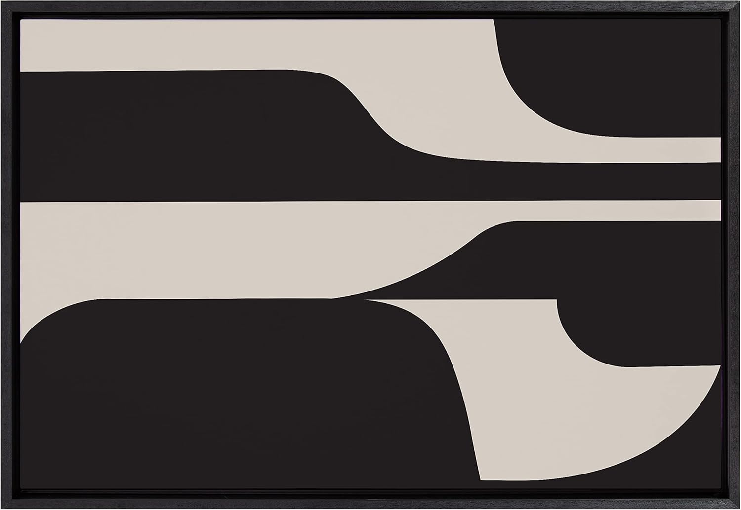 Kate and Laurel Sylvie Eye Catching Sleek Abstract 6 Black and Beige Framed Canvas Wall Art by The Creative Bunch Studio 23x33 Black Modern Contemporary Art for WallBlack