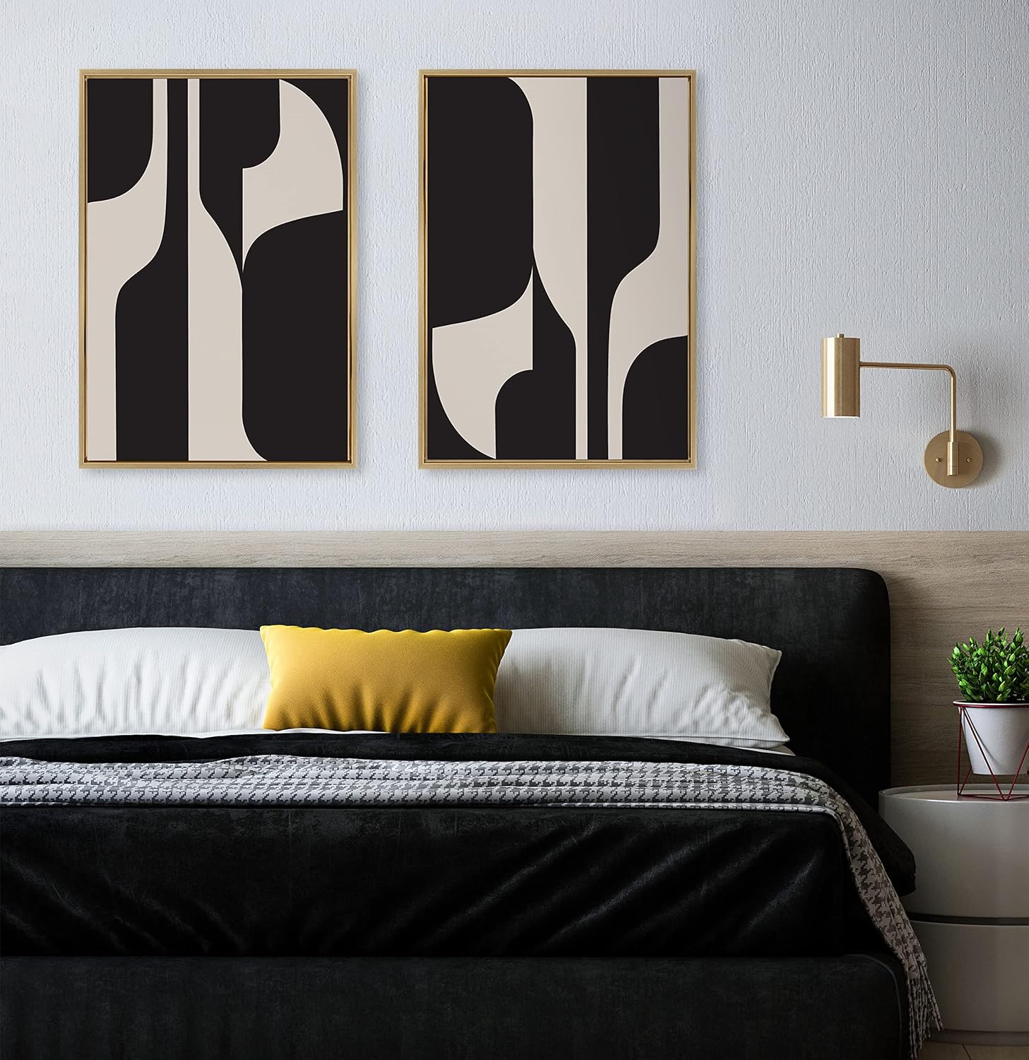 Kate and Laurel Sylvie Eye Catching Sleek Abstract 6 Black and Beige Framed Canvas Wall Art by The Creative Bunch Studio 23x33 Black Modern Contemporary Art for WallGold